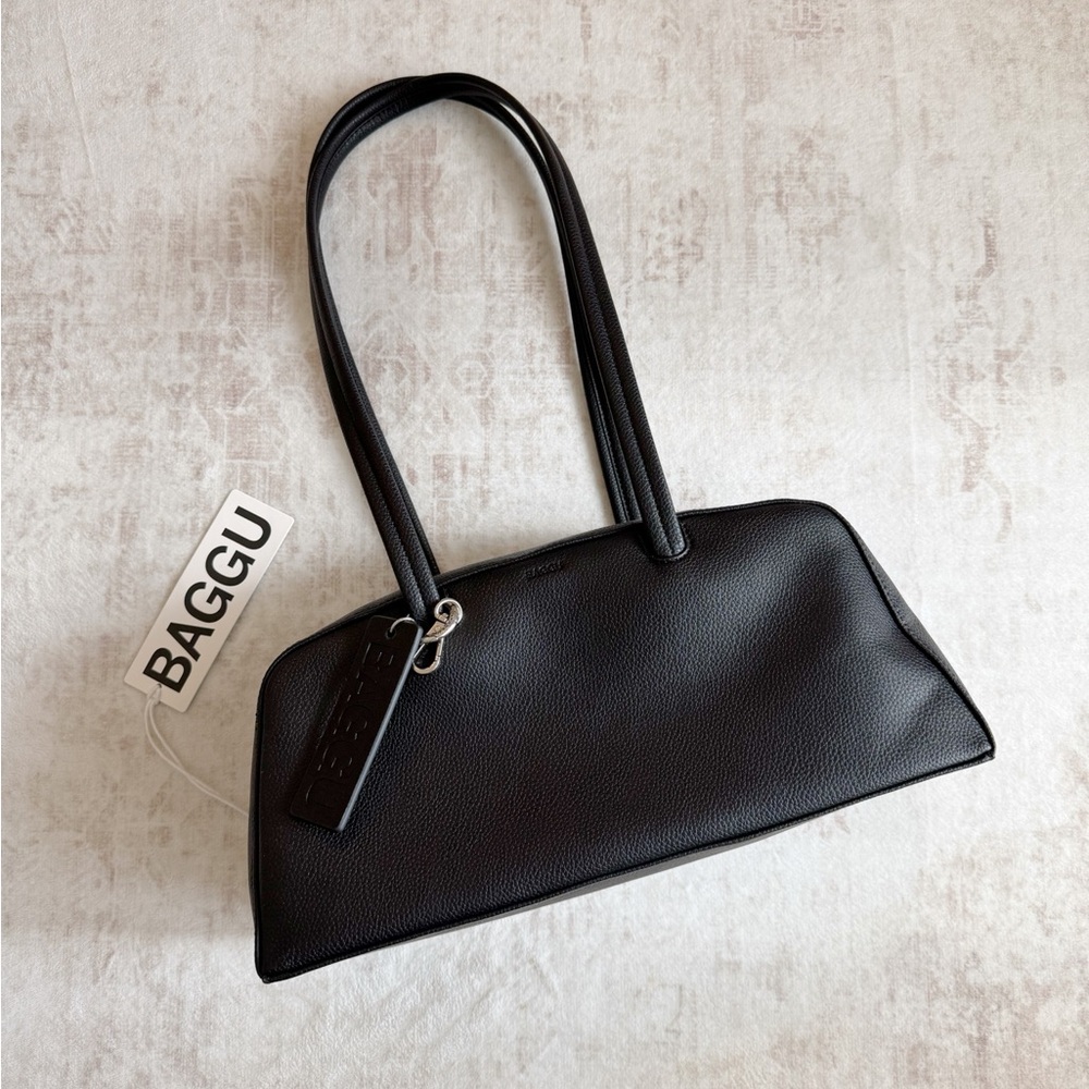 BAGGU Recycled Leather Bowler Bag Black